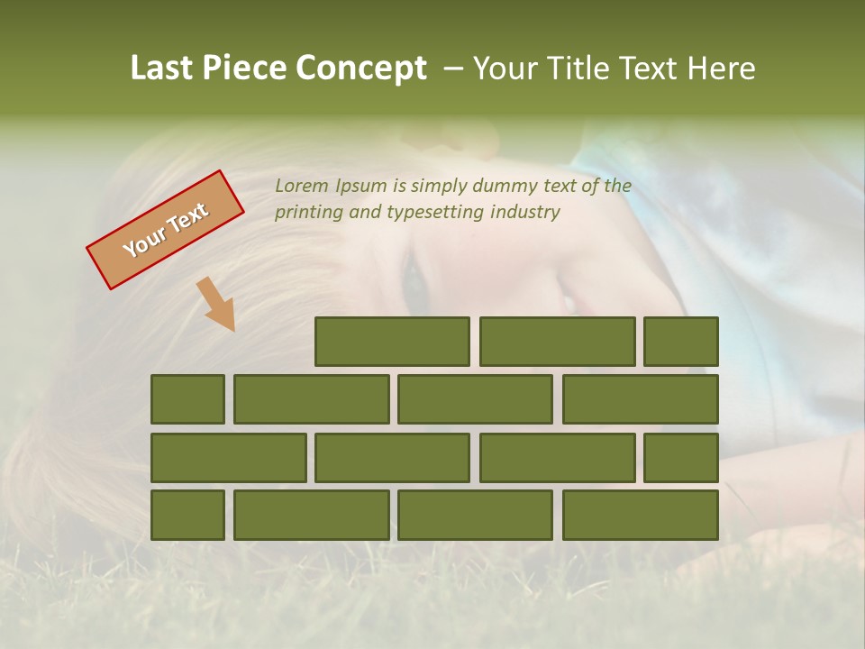 Six Year Old Boy Lying Down In The Grass. PowerPoint Template