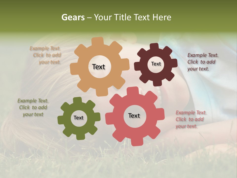 Six Year Old Boy Lying Down In The Grass. PowerPoint Template