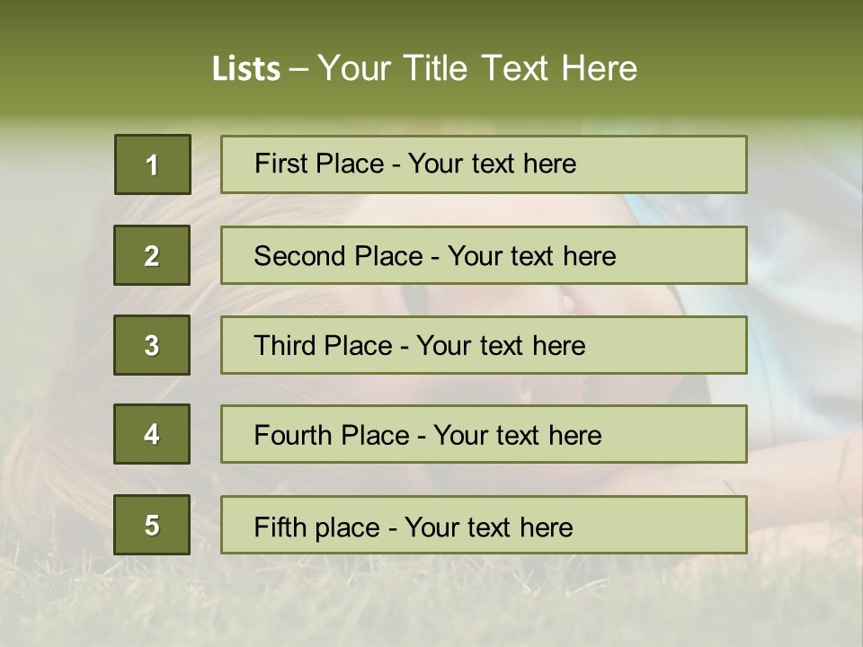 Six Year Old Boy Lying Down In The Grass. PowerPoint Template