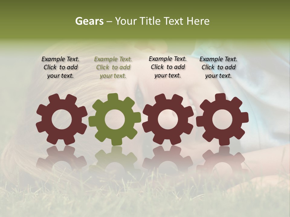 Six Year Old Boy Lying Down In The Grass. PowerPoint Template