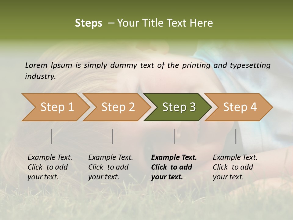 Six Year Old Boy Lying Down In The Grass. PowerPoint Template