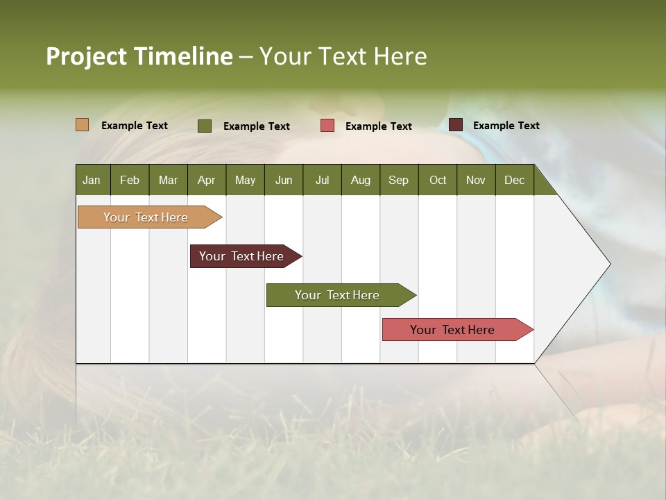 Six Year Old Boy Lying Down In The Grass. PowerPoint Template
