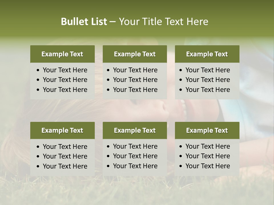 Six Year Old Boy Lying Down In The Grass. PowerPoint Template