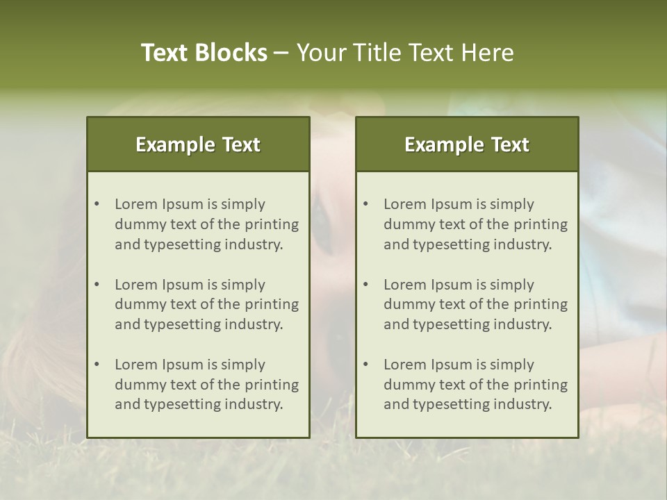 Six Year Old Boy Lying Down In The Grass. PowerPoint Template