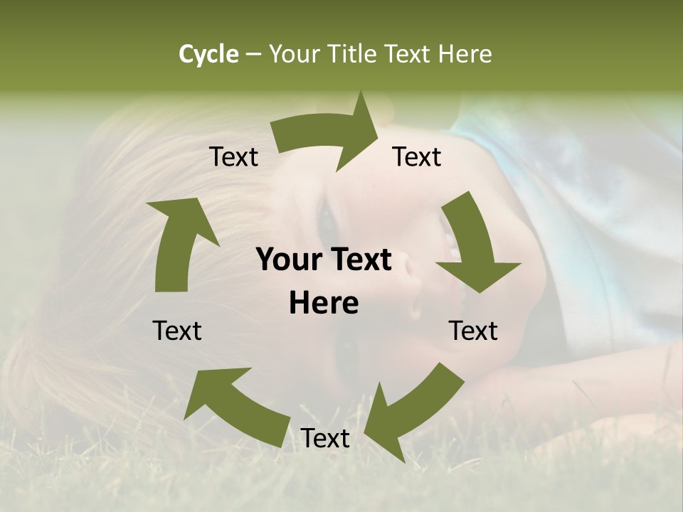 Six Year Old Boy Lying Down In The Grass. PowerPoint Template