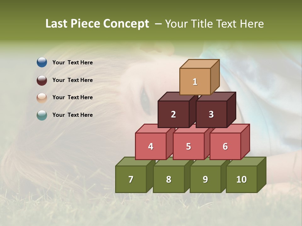 Six Year Old Boy Lying Down In The Grass. PowerPoint Template