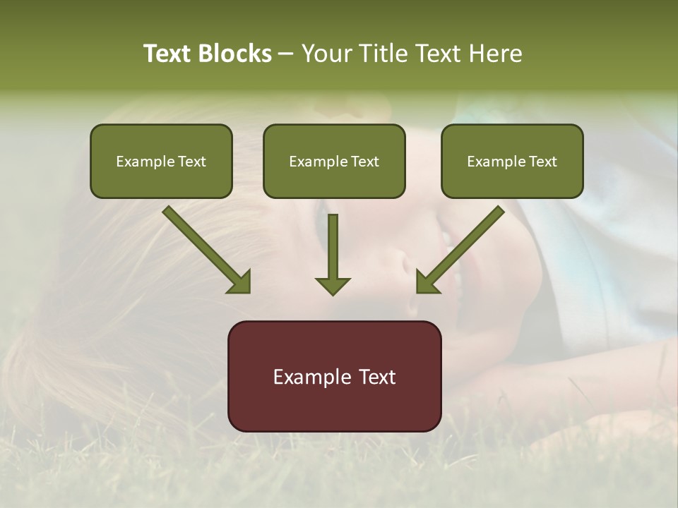 Six Year Old Boy Lying Down In The Grass. PowerPoint Template