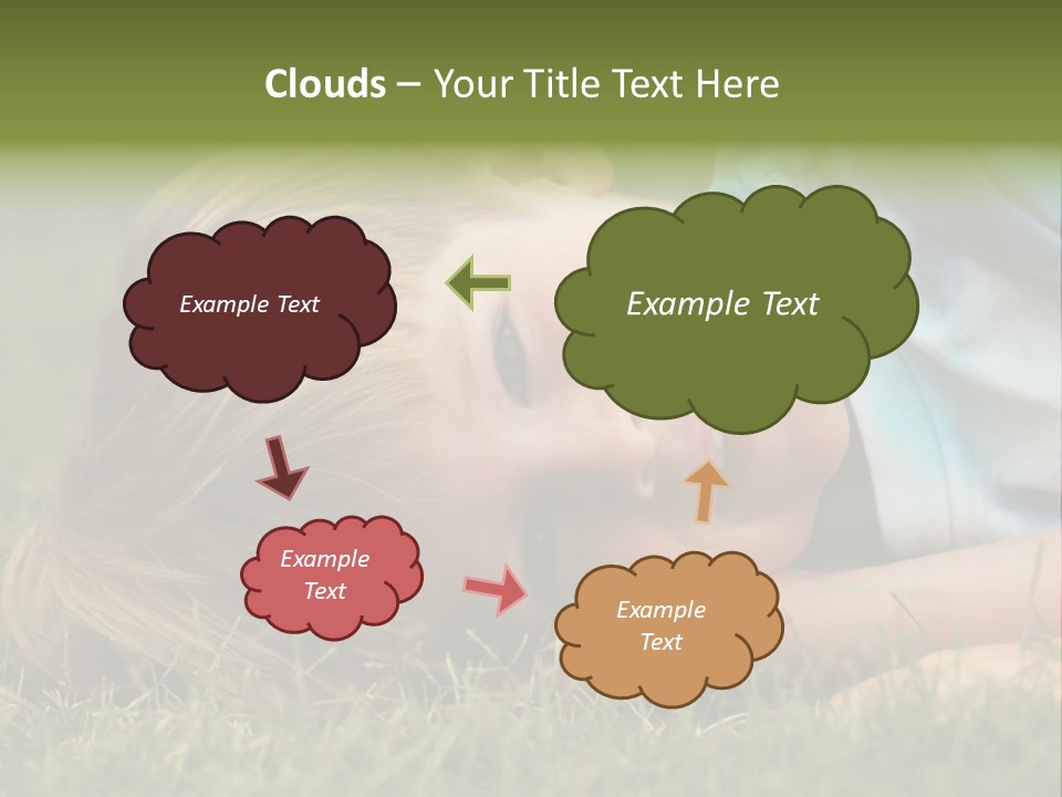 Six Year Old Boy Lying Down In The Grass. PowerPoint Template