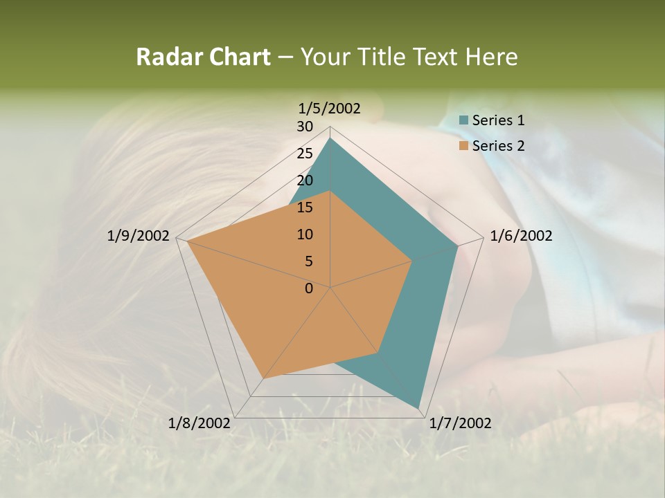 Six Year Old Boy Lying Down In The Grass. PowerPoint Template