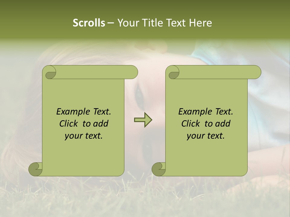Six Year Old Boy Lying Down In The Grass. PowerPoint Template
