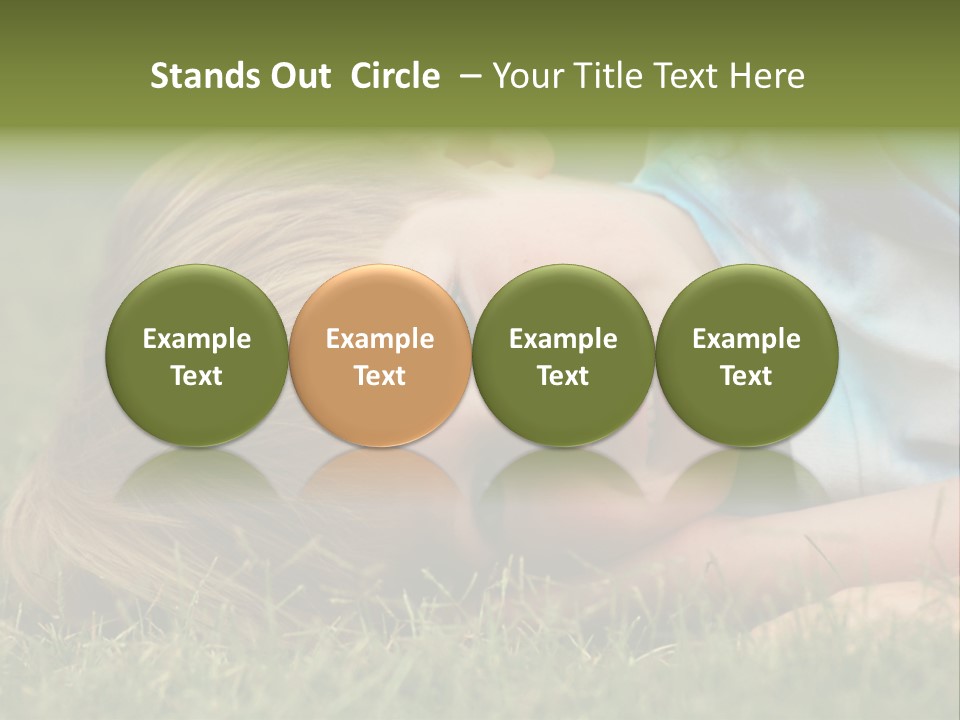 Six Year Old Boy Lying Down In The Grass. PowerPoint Template