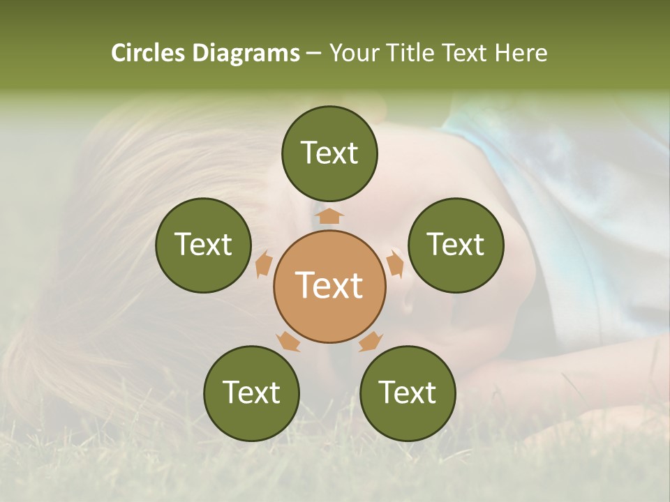 Six Year Old Boy Lying Down In The Grass. PowerPoint Template