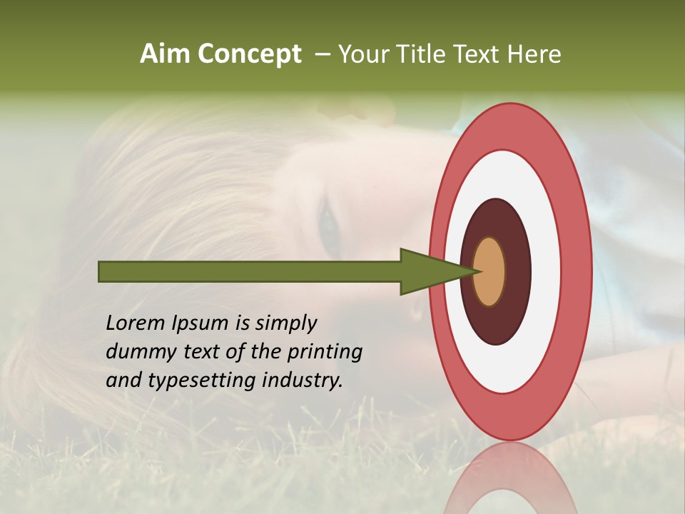 Six Year Old Boy Lying Down In The Grass. PowerPoint Template