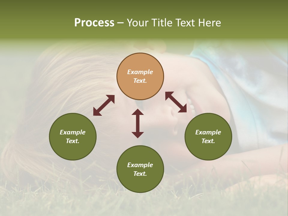 Six Year Old Boy Lying Down In The Grass. PowerPoint Template