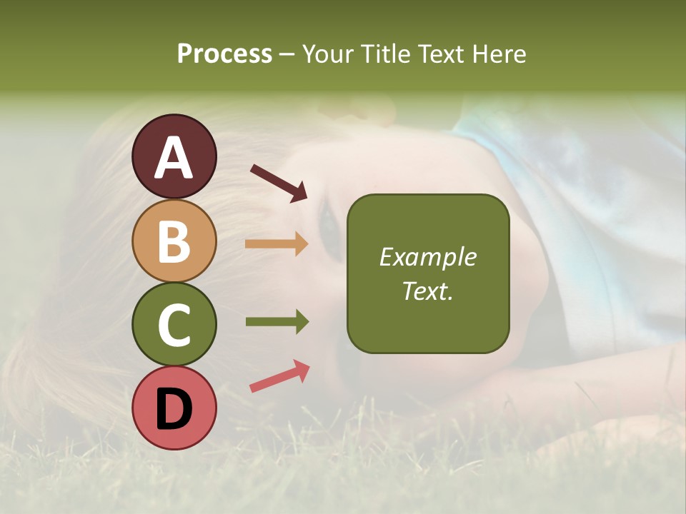 Six Year Old Boy Lying Down In The Grass. PowerPoint Template