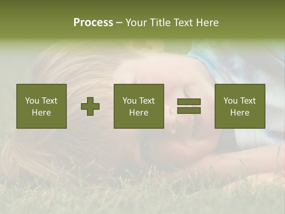 Six Year Old Boy Lying Down In The Grass. PowerPoint Template