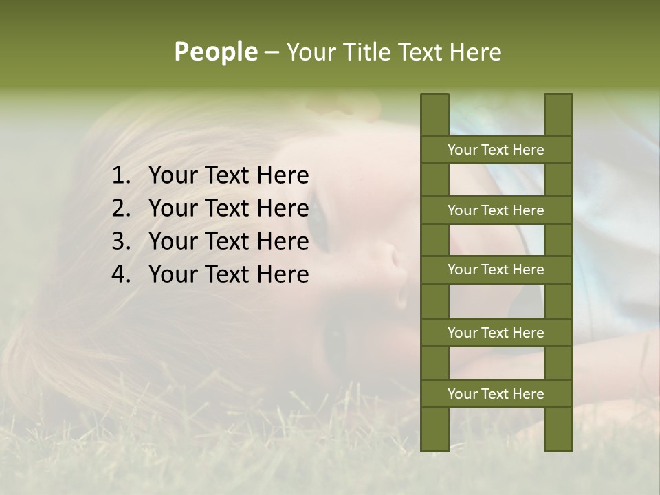 Six Year Old Boy Lying Down In The Grass. PowerPoint Template