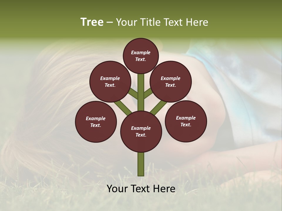 Six Year Old Boy Lying Down In The Grass. PowerPoint Template
