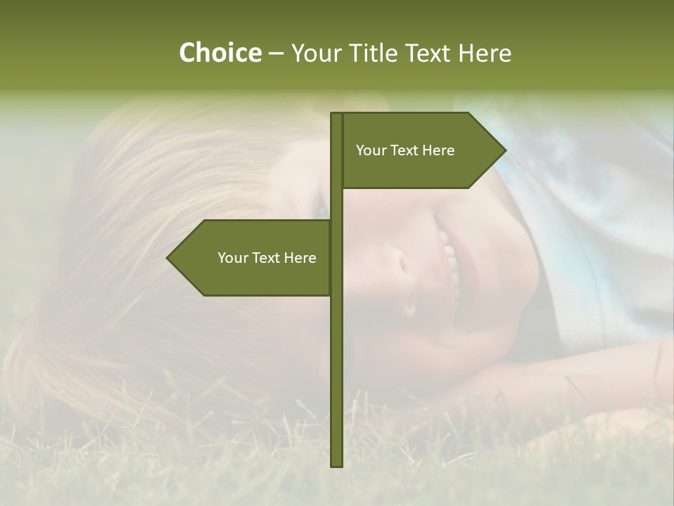 Six Year Old Boy Lying Down In The Grass. PowerPoint Template
