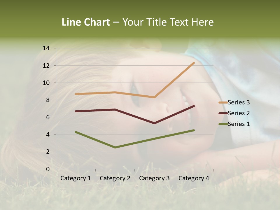 Six Year Old Boy Lying Down In The Grass. PowerPoint Template
