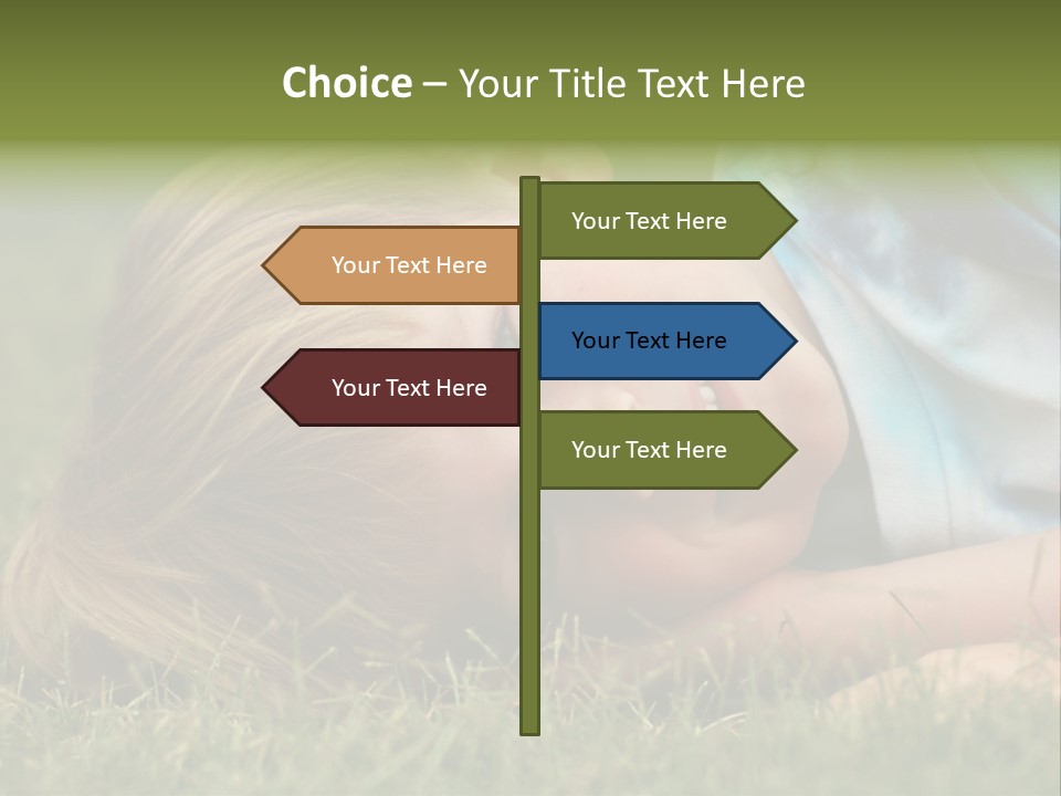 Six Year Old Boy Lying Down In The Grass. PowerPoint Template