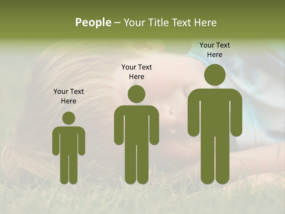 Six Year Old Boy Lying Down In The Grass. PowerPoint Template