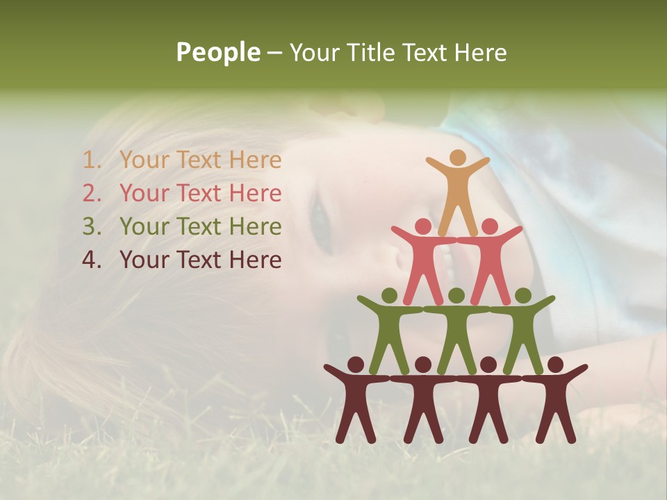 Six Year Old Boy Lying Down In The Grass. PowerPoint Template