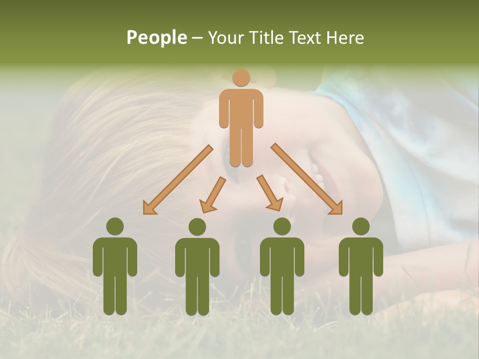 Six Year Old Boy Lying Down In The Grass. PowerPoint Template