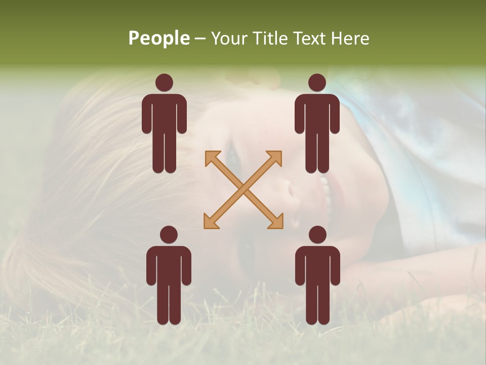 Six Year Old Boy Lying Down In The Grass. PowerPoint Template
