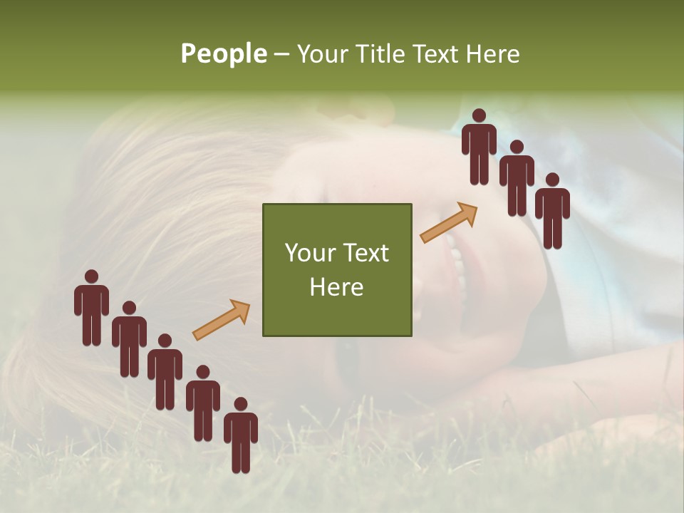 Six Year Old Boy Lying Down In The Grass. PowerPoint Template