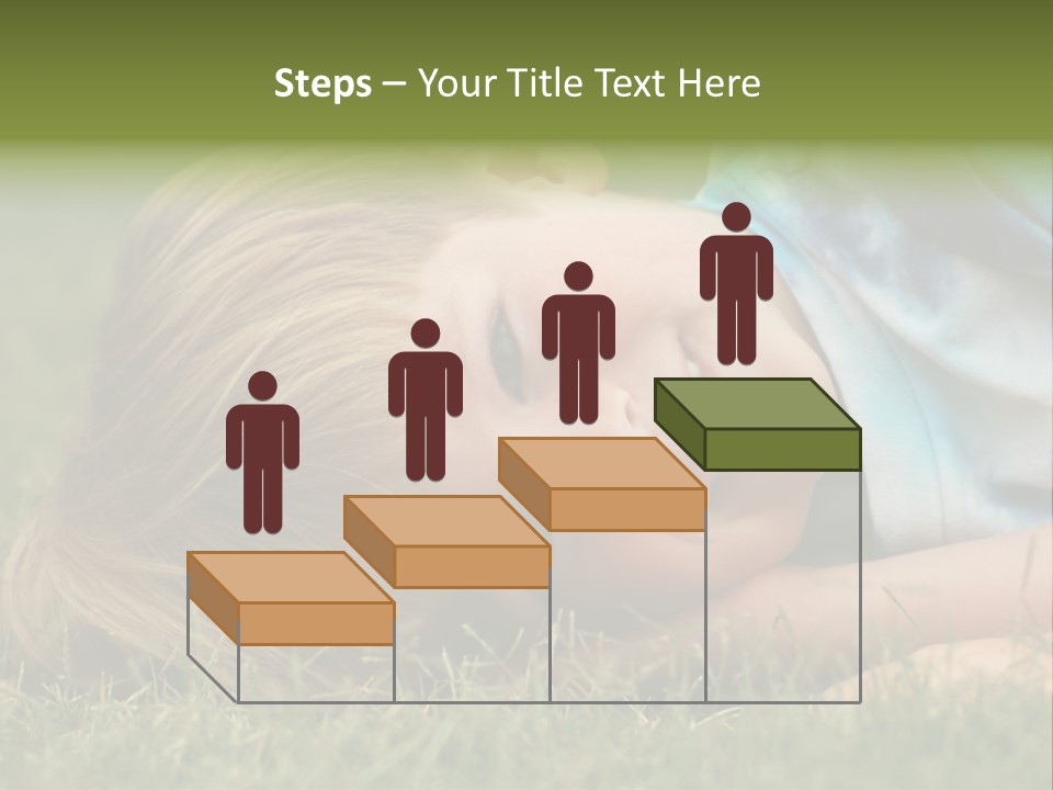 Six Year Old Boy Lying Down In The Grass. PowerPoint Template