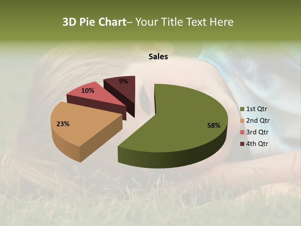 Six Year Old Boy Lying Down In The Grass. PowerPoint Template