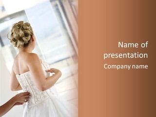 Hands Of A Person Dressing A Bride On Her Wedding Day. PowerPoint Template