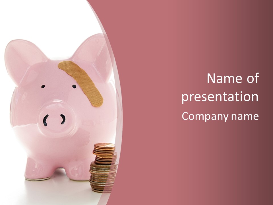 Piggy Bank With Band-Aid. Symbolizes Health-Care Costs PowerPoint Template