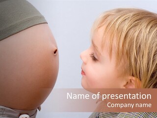 Little Boy Looking At His Mother's Belly. PowerPoint Template