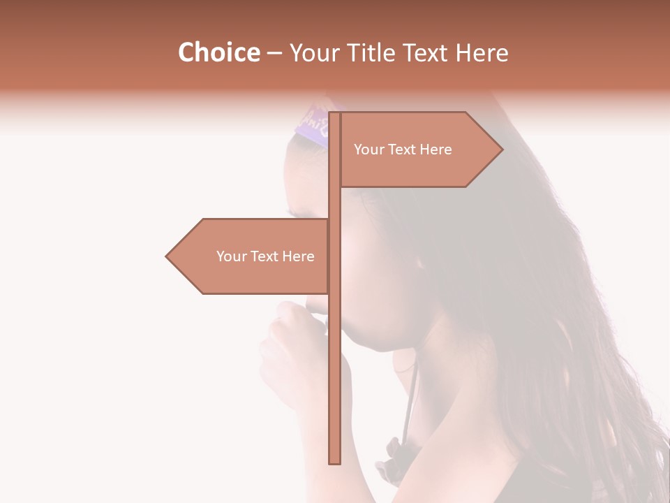 A Young Girl Coughing, Against White Background With Copy Space. PowerPoint Template