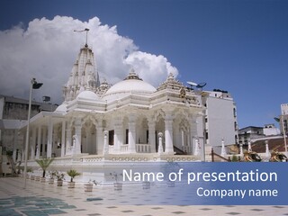 A Large White Building With A Fountain In Front Of It PowerPoint Template