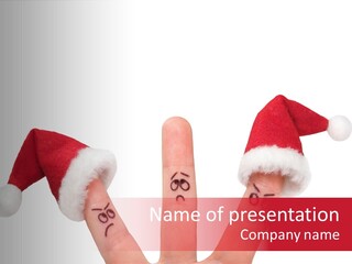 Fingers Dressed In Santa-Claus Red-White Hats PowerPoint Template