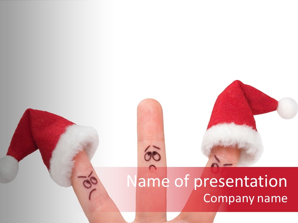 Fingers Dressed In Santa-Claus Red-White Hats PowerPoint Template