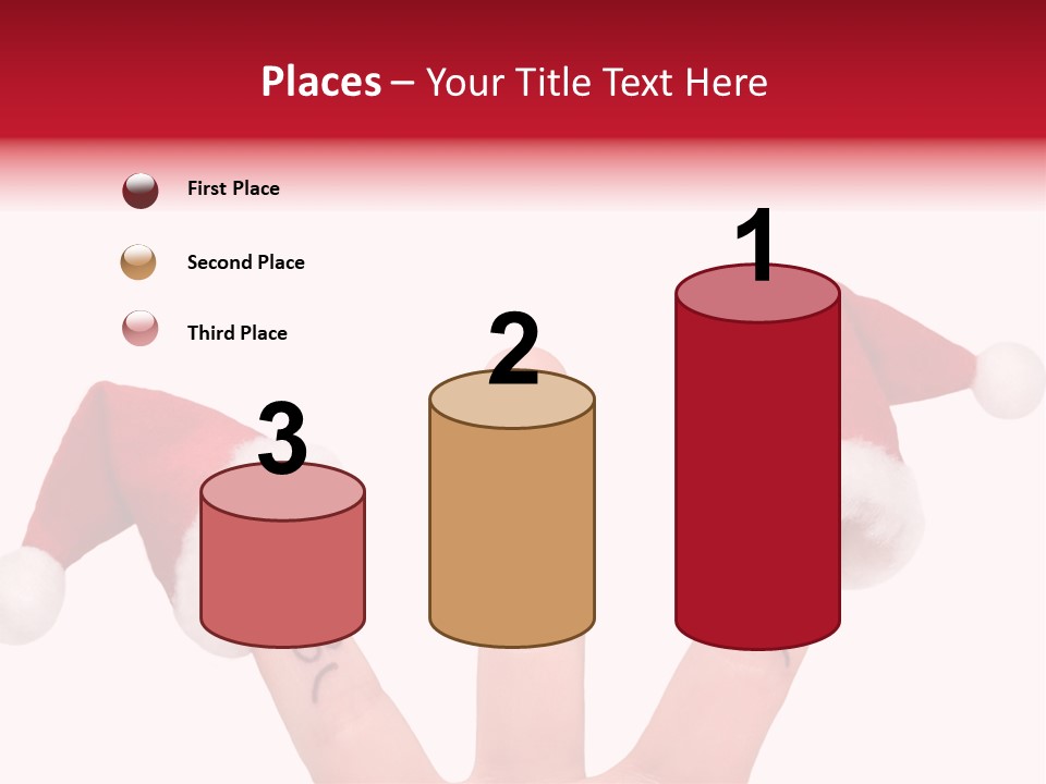 Fingers Dressed In Santa-Claus Red-White Hats PowerPoint Template