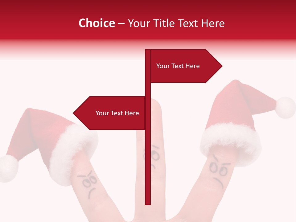 Fingers Dressed In Santa-Claus Red-White Hats PowerPoint Template