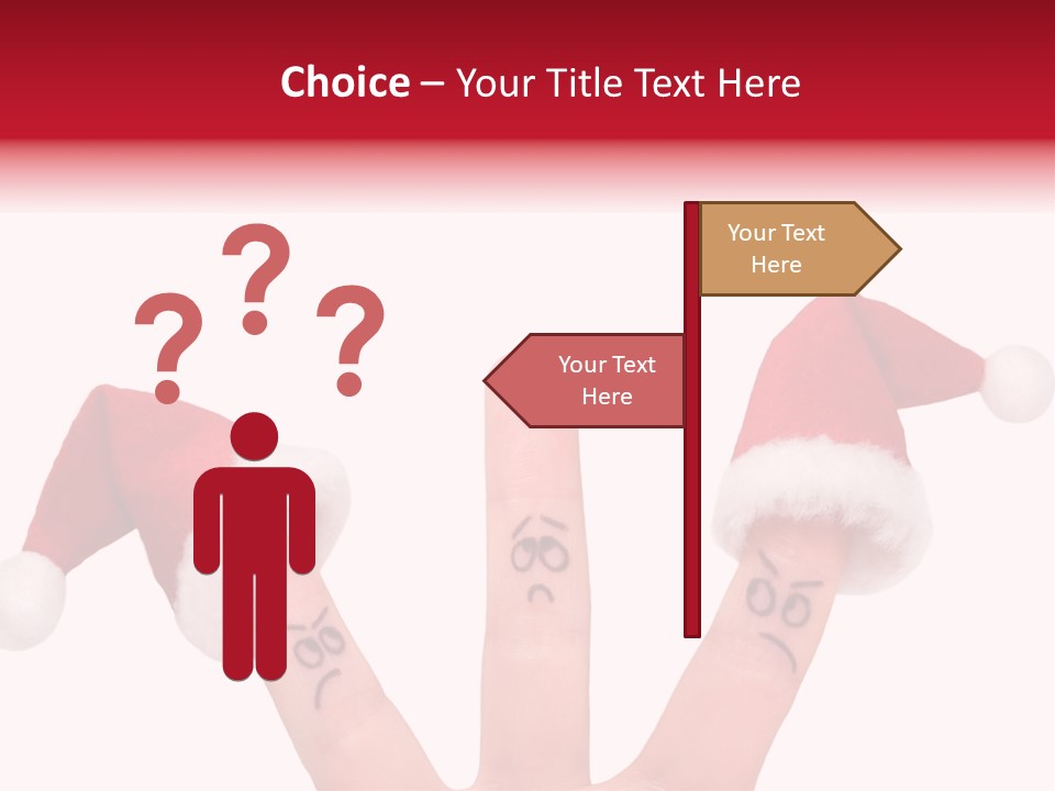 Fingers Dressed In Santa-Claus Red-White Hats PowerPoint Template