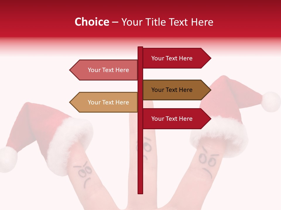 Fingers Dressed In Santa-Claus Red-White Hats PowerPoint Template