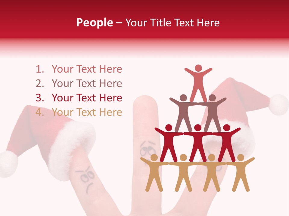 Fingers Dressed In Santa-Claus Red-White Hats PowerPoint Template