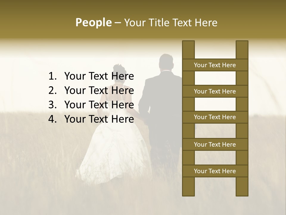 A Newly Wed Couple Walking Through A Grassland, Holding Hands PowerPoint Template