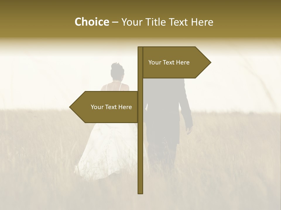 A Newly Wed Couple Walking Through A Grassland, Holding Hands PowerPoint Template
