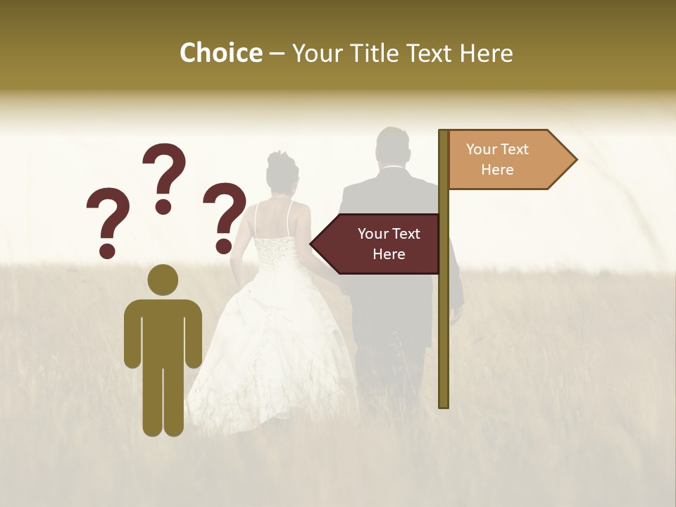 A Newly Wed Couple Walking Through A Grassland, Holding Hands PowerPoint Template