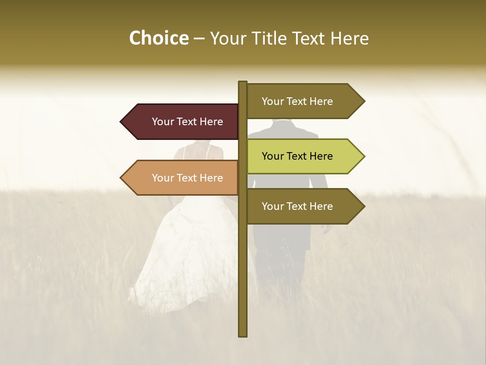 A Newly Wed Couple Walking Through A Grassland, Holding Hands PowerPoint Template