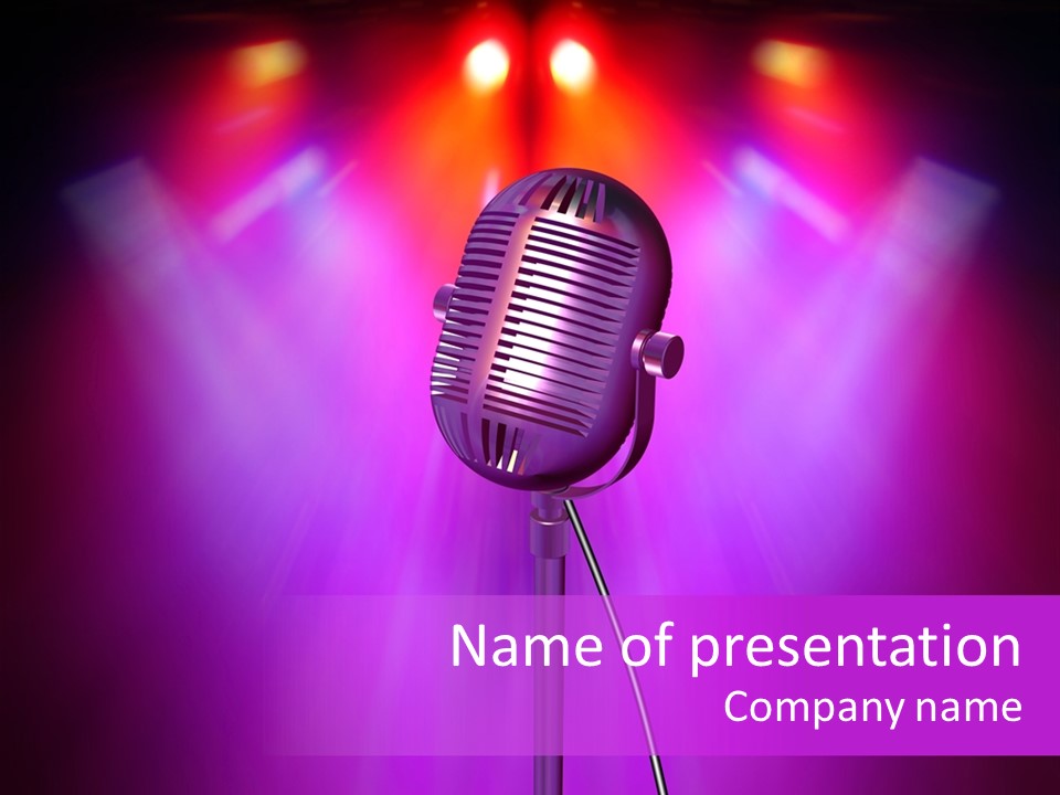 Retro Microphone With Reflectors On Background PowerPoint Template