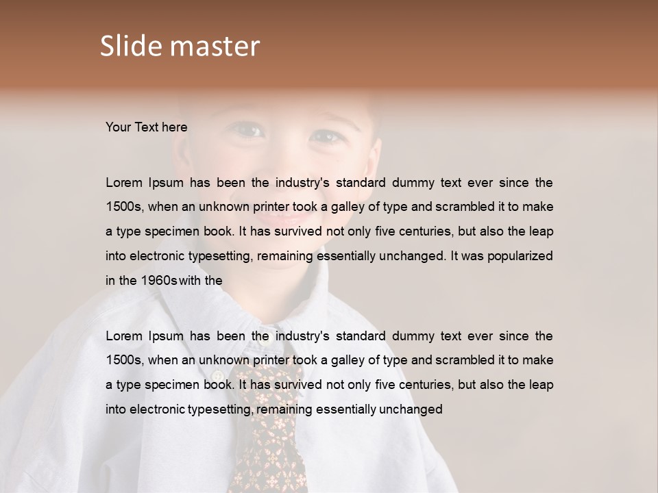 Portrait Of A Filipino Boy Dressed Up In Adult Business Clothes PowerPoint Template